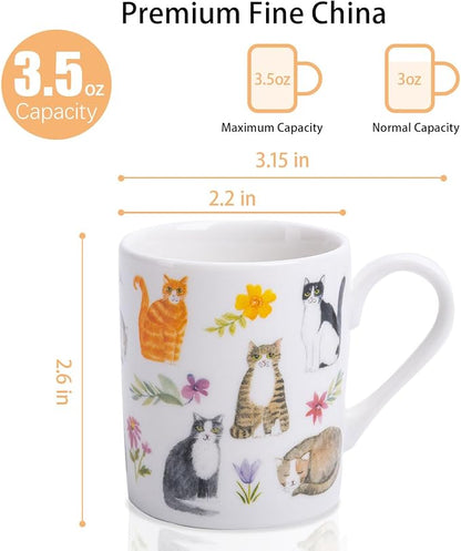 Mini Espresso Cups Set of 4, 3.5oz Porcelain Espresso Shot Cups, Cute Dog and - Image 3