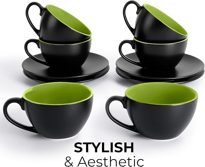 MIAMIO - Set of 6, Ceramic Stackable Cappuccino Cups Set / 6 Ounce Cappuccino - Image 6