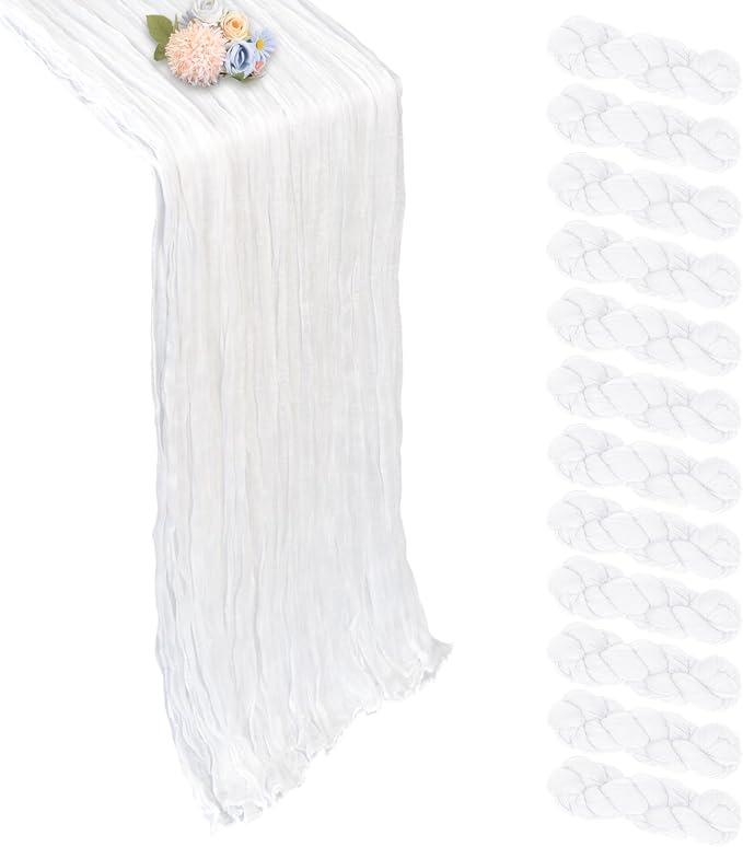 12 Pack White Cheesecloth Table Runner 17 x 108 Inch | Boho Gauze Cheese Cloth by Pepmily