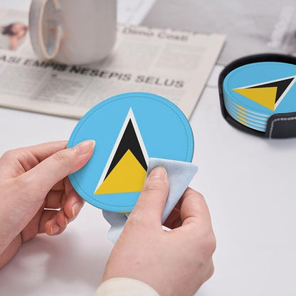 6 Pack Saint Lucia Flag Leather Coaster - Image 6