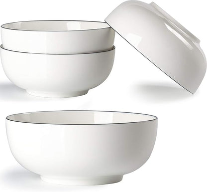 Hesen 40 Ounce Large Soup Bowls, Large Cereal Bowls, Large Pho Bowls, Durable Porcelain Rimmed Off-White Bowls Set of 4, 7 Inch