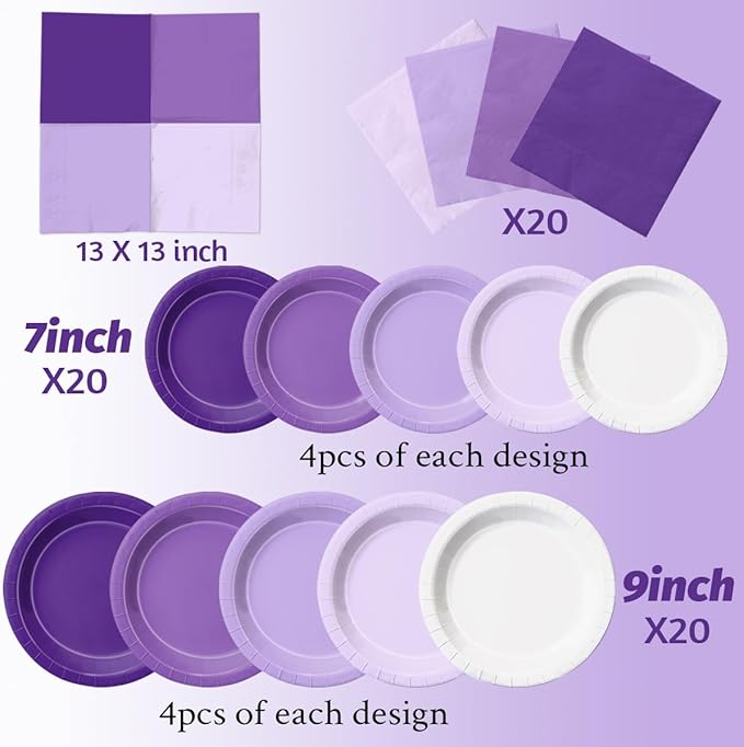 CMUSKO Lavender Party Supplies-60Pcs Purple Plates and Napkins Kit Gradient - Image 4