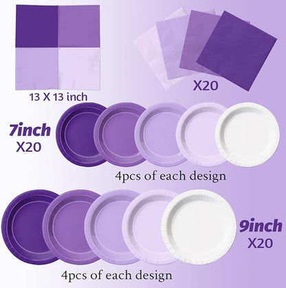 CMUSKO Lavender Party Supplies-60Pcs Purple Plates and Napkins Kit Gradient - Image 4