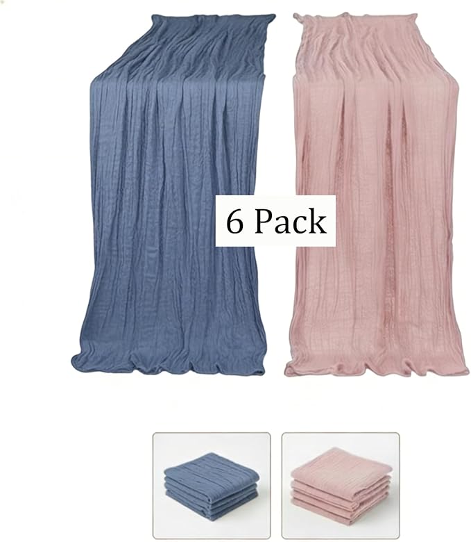 Cheesecloth Table Runner 6 Pack Dusty Pink and Dusty Blue, Boho Gauze Table - Image 3