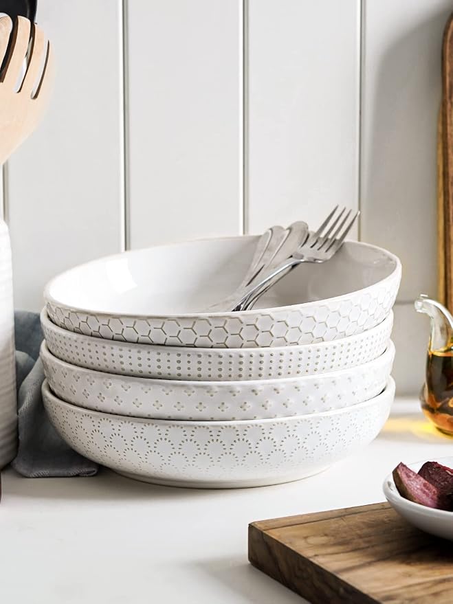 LE TAUCI Pasta Bowls 42oz, Large Salad Bowl, Ceramic Embossment Stoneware - Image 9