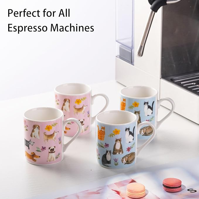 Cute Dog and Cat Espresso Cups Set of 4, 3.5oz Porcelain Coffee Cups Compatible - Image 4