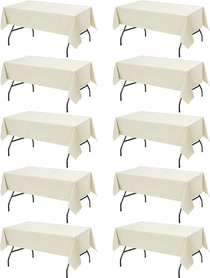 10-Pack Ivory Tablecloths for Rectangle Tables, 54 x 108 Inches, Stain-Resistant Polyester Fabric for 6 Foot Tables - Washable Table Covers for Weddings, Banquets, Birthday Parties, Events