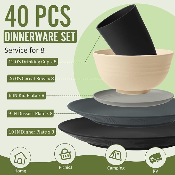 40 PCS Wheat Straw Dinnerware Set | Service - Image 2
