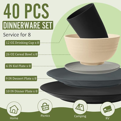 40 PCS Wheat Straw Dinnerware Set | Service - Image 2