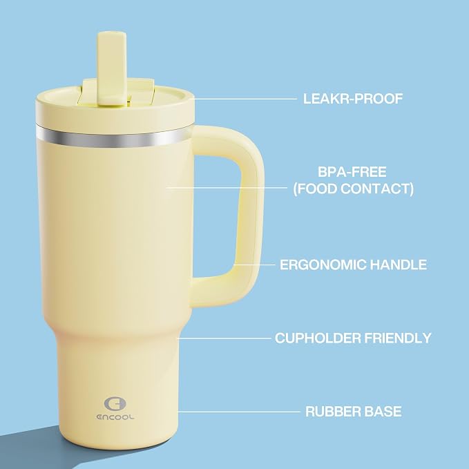 ENCOOL 32 oz Tumbler with Handle and Straw: Stainless Steel Insulated Tumbler - Image 6