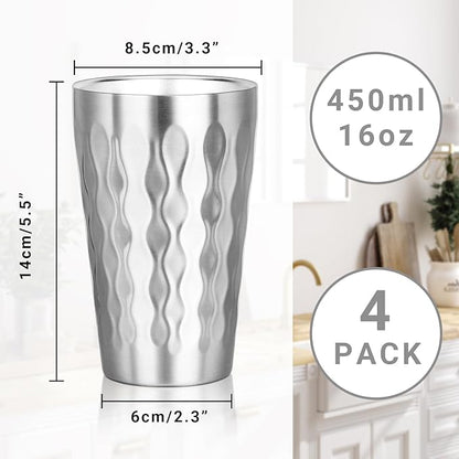 Stainless Steel Double Wall Cups, 16 oz Insulated Tumbler, 4 Pack Unbreakable - Image 2