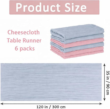 Cheesecloth Table Runner 6 Pack Dusty Pink and Dusty Blue, Boho Gauze Table - Image 2
