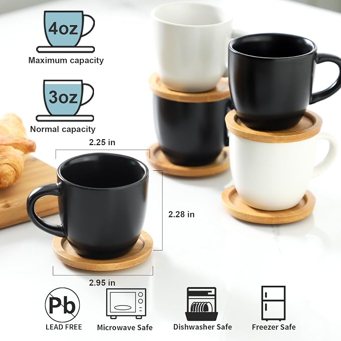 Hasense 4 OZ Espresso Cups and Saucers Set of 6, Demitasse Cups - Image 2