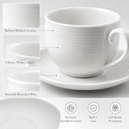 Porcelain Cappuccino Cups with Saucers, 4-Piece Coffee Cup Set | Glossy - Image 8