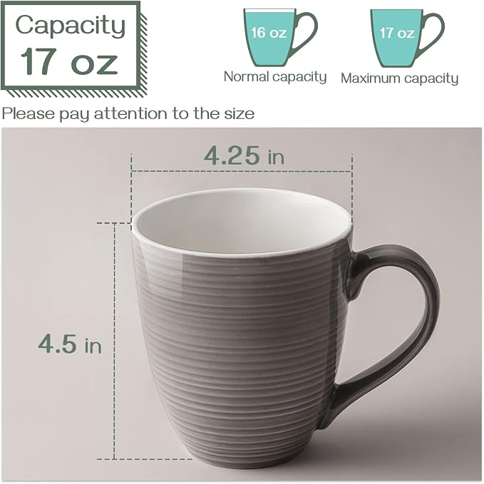 DOWAN Coffee Mugs, 17 Oz Coffee Mug Set of 6, Corrugated Tea Mugs - Image 2