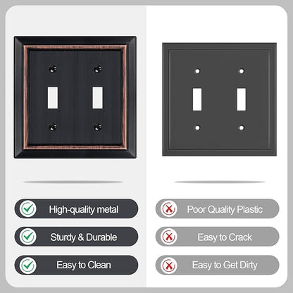 Metal Wall Plate for Electrical Outlets, Decorative Aged Bronze Switch Plates Outlet Cover, Light Switch Cover Plate, 2-Gang Wall Plates (Double Toggle, 2 Pack)