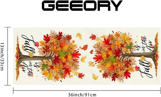 Fall Table Runner 13 x 36 Inch, Maple Leaves Autumn Farmhouse Decor - Image 2