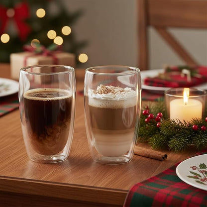 Double Wall Glass Coffee Mugs Set of 2, 15oz/440ml Insulated Glass Mugs - Image 4