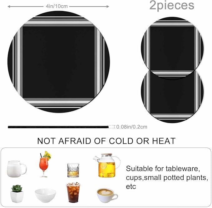 Black Grid Coasters Set of 2 Absorbent Coasters - Image 3
