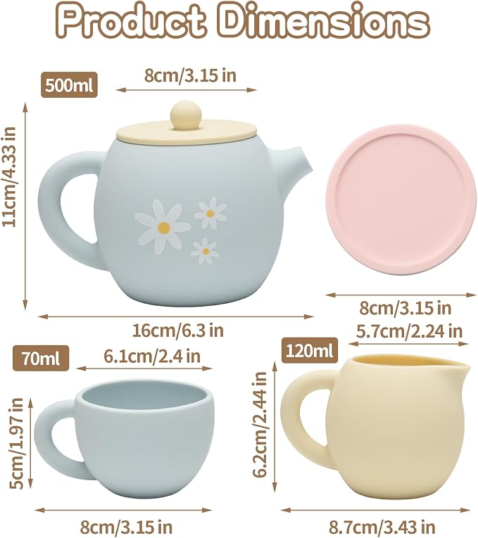 Silicone Tea Set for Toddlers 1-3, Pretend Play Tea Party Set Toys | Pretend - Image 6
