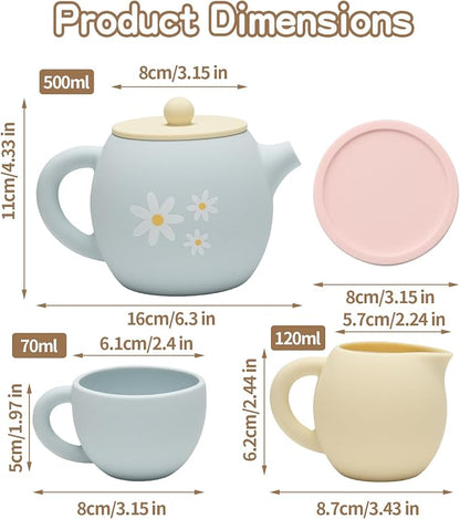 Silicone Tea Set for Toddlers 1-3, Pretend Play Tea Party Set Toys | Pretend - Image 6