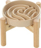 Ceramic Maze Dog Slow Feeder with Non-Slip Silicone Rim (& Bamboo Stand) – Heavy-Duty Stoneware Bowl with Puzzle Pattern for Bloating & Obesity Prevention (Raised-Apricot-M)