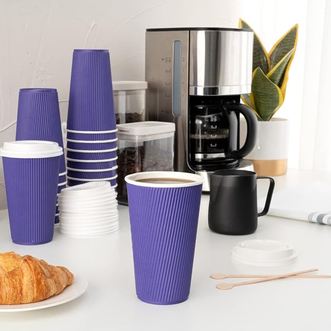 Restaurantware 16 Ounce Ripple Wall Disposable Coffee Cups, 500 Insulated Royal - Image 7