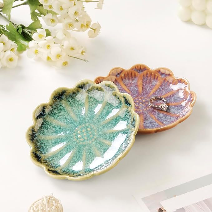 Lotus Ring Holder Dish Small Indoor Ash Tray, Ceramic Dessert Plate Trinket - Image 3