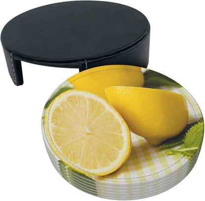 6 Pcs Yellow Summer Lemon Leather Coasters - Image 3