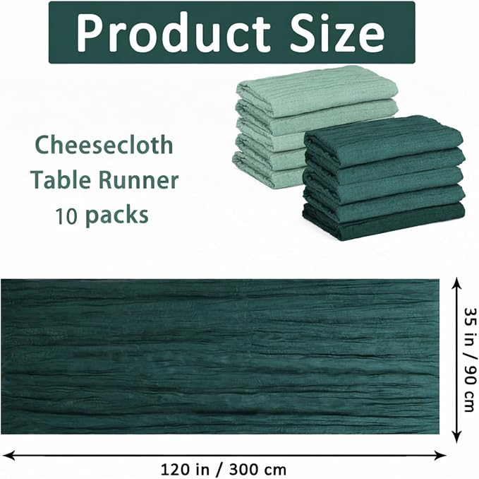 Cheesecloth Table Runner 10 Pack Sage Green and Dark Green, Boho Gauze Table - Image 2