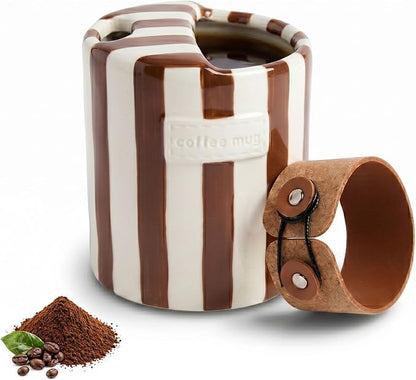 10oz Ceramic Coffee Mug with Sip Hole Hand-Painted Striped Ceramic Cup | Unique by Foubret