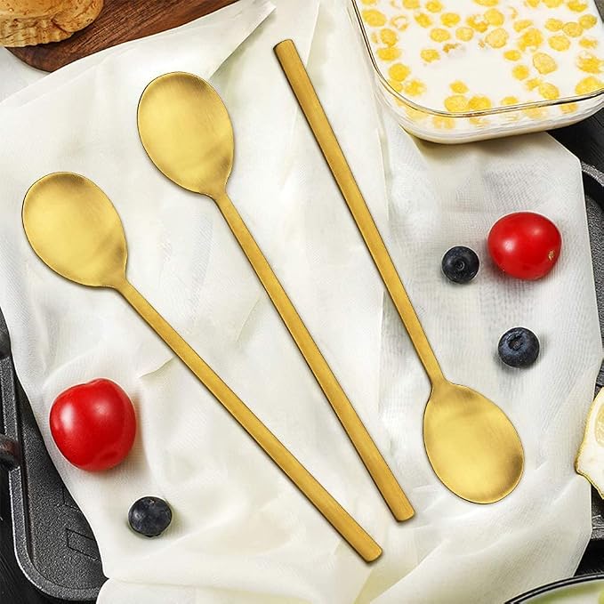 IQCWOOD Korean Spoons, 8 Pieces Stainless Steel Gold Soup Spoons, 8.5 Inch | - Image 7
