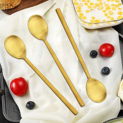 IQCWOOD Korean Spoons, 8 Pieces Stainless Steel Gold Soup Spoons, 8.5 Inch | - Image 7