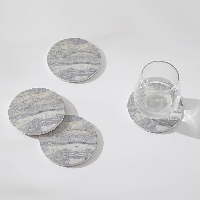 Set of 6 Light Gray Abstract Onyx Marble Coasters - Image 4