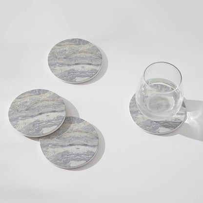 Set of 6 Light Gray Abstract Onyx Marble Coasters - Image 4