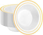 BESTSTAR 50 Pack Disposable Soup Bowls with Gold Rim, 12oz Premium Heavy Duty Plastic Dinner Bowls for Party, Wedding and Holiday