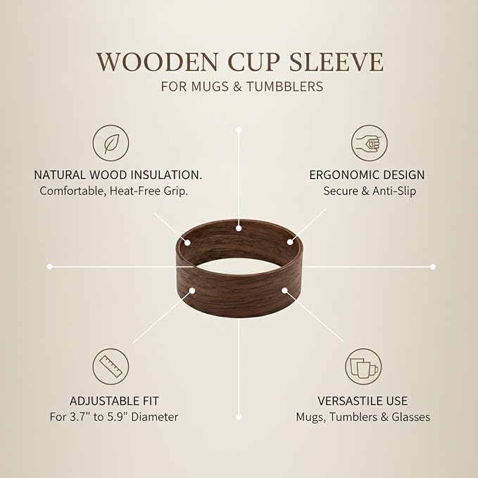 Office Desk & Home Coffee Station Accessory, Wooden Cup Sleeve - Image 5