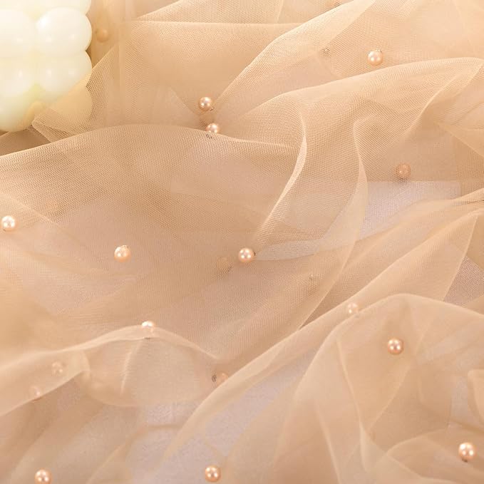 Pearl Table Runner Summer Tulle Gauze Sheer Wedding Party Home Decor | Nude - Image 3