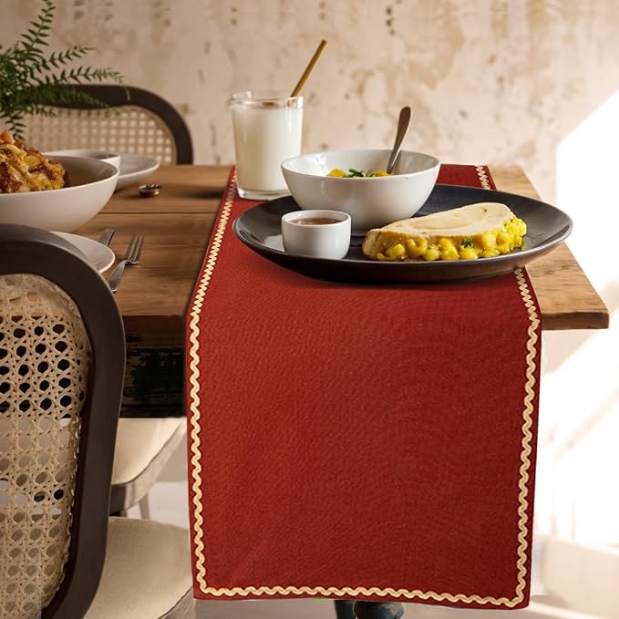 Folkulture Fall Table Runner 108 Inches Long | Burnt Orange Rick Rack | Table - Image 8