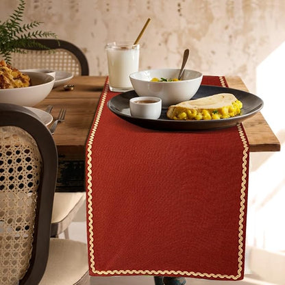 Folkulture Fall Table Runner 108 Inches Long | Burnt Orange Rick Rack | Table - Image 8