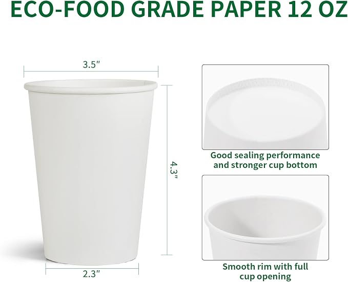RACETOP Paper Coffee Cups 12 oz 300 pack, Paper Cups Disposable, Hot Coffee Cups - Image 2