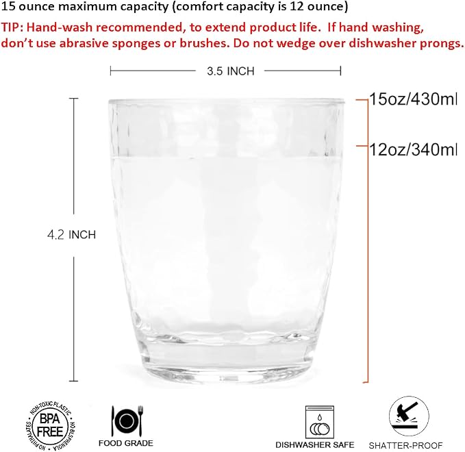 KOXIN-KARLU Hammered 15-ounce and 26-ounce Plastic Tumbler Acrylic Glasses - Image 2