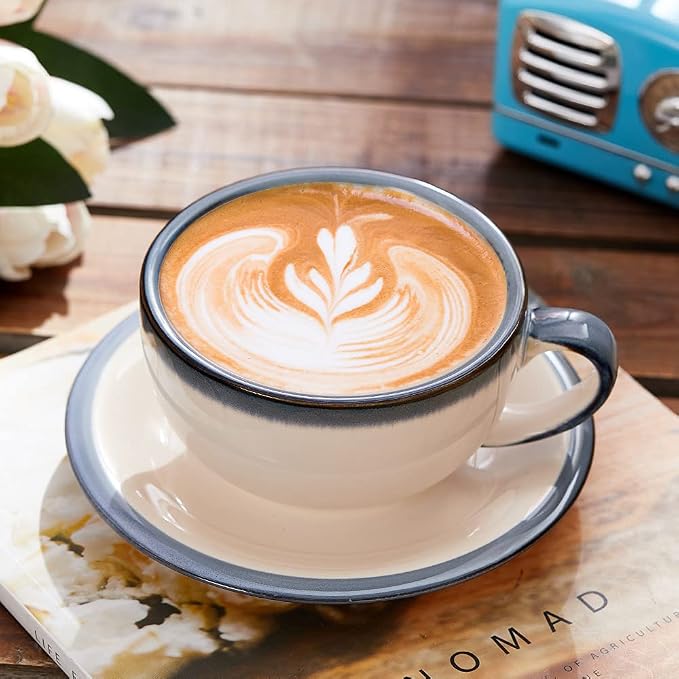 Coffeezone Vintage Design 12 oz Ceramic Latte Art Cappuccino Barista Cup - Image 2
