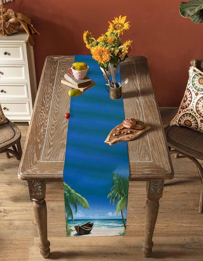 Tropical Coastal Table Runners 72 Inches Long, Cotton Linen Fabric Table Runner - Image 4