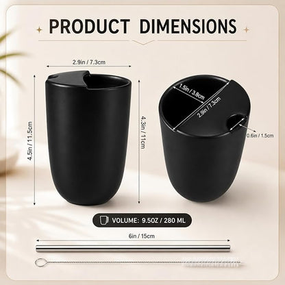 1 Pack Ceramic Coffee Mug with Sip Hole 9.5oz Retro Espresso Cup with Straw and - Image 2