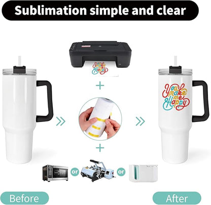 40 oz Sublimation Tumblers with White and Black Handle Lid and Straw 12 Pack Stainless Steel Double Wall Vacuum Insulated Travel Mug Cup Bulk Sublimation Blank for DIY Gift