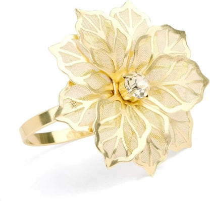14K Gold Napkin Rings Set of 12, Metal Gold Flower Napkins Rings Holder Buckles - Image 7