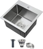 ROVATE 15 x 15 x 8 inch Drop in Bar Sink, Small Top-mount Kitchen Sink Single Bowl, Overmount Handmade 304 Stainless Steel Bar Sinks with Basket Strainer