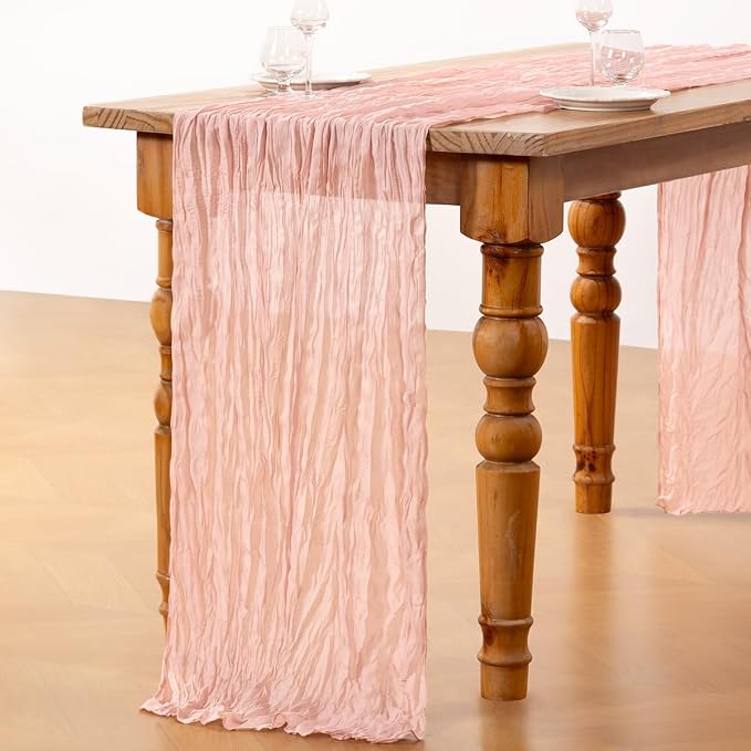 DeZerlor Dusty Pink Cheesecloth Table Runners 6 Pack Summer Boho Runners | - Image 6