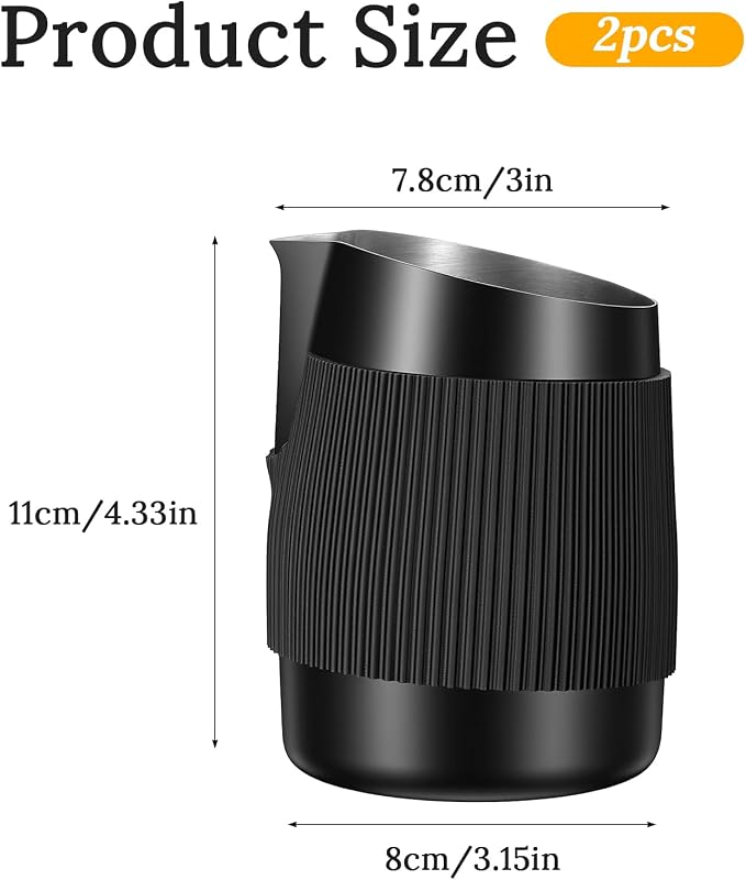 2 Pack Handleless Milk Pitcher, 15.2oz/450ml Espresso Steaming Pitcher - Image 2